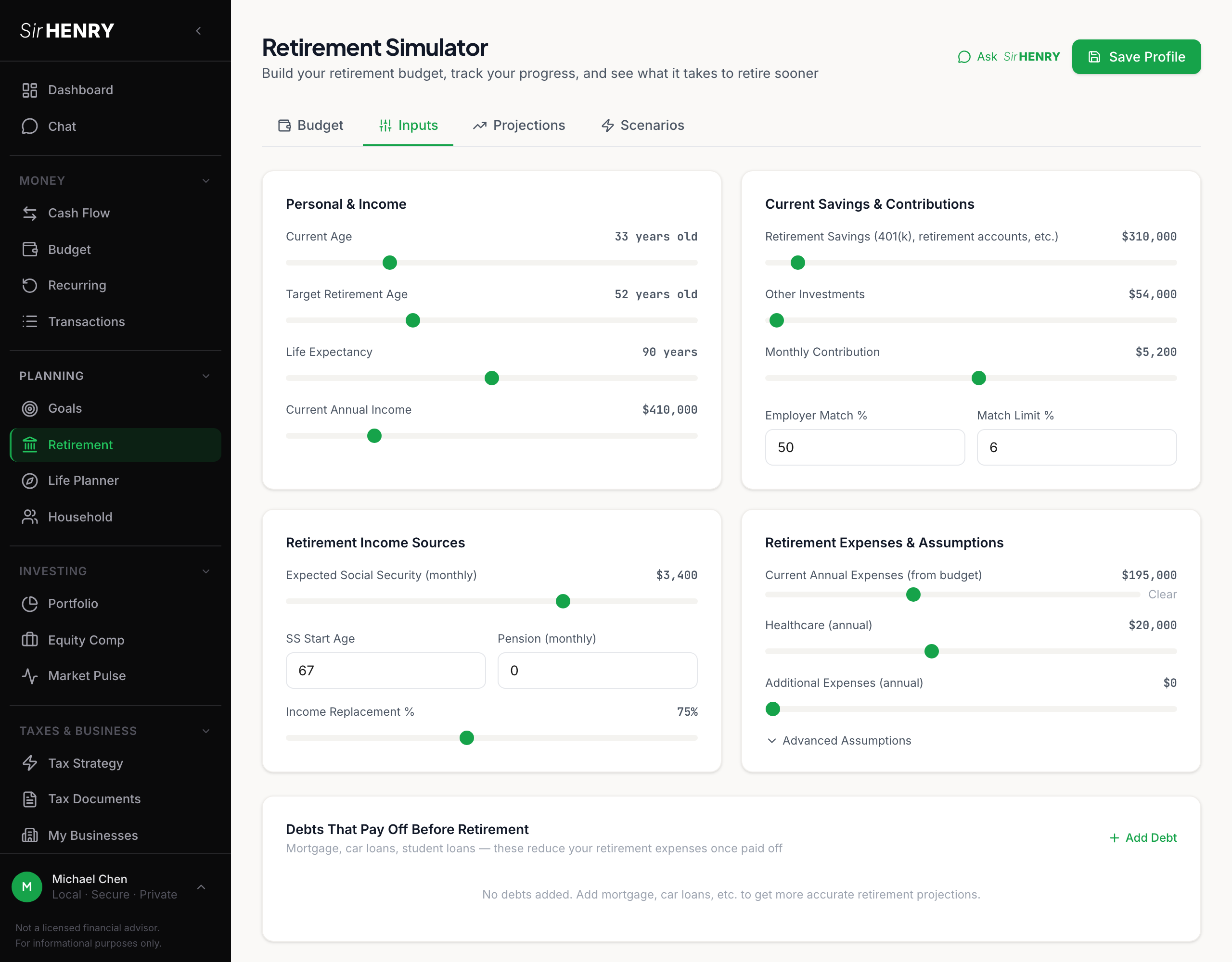 Retirement Inputs